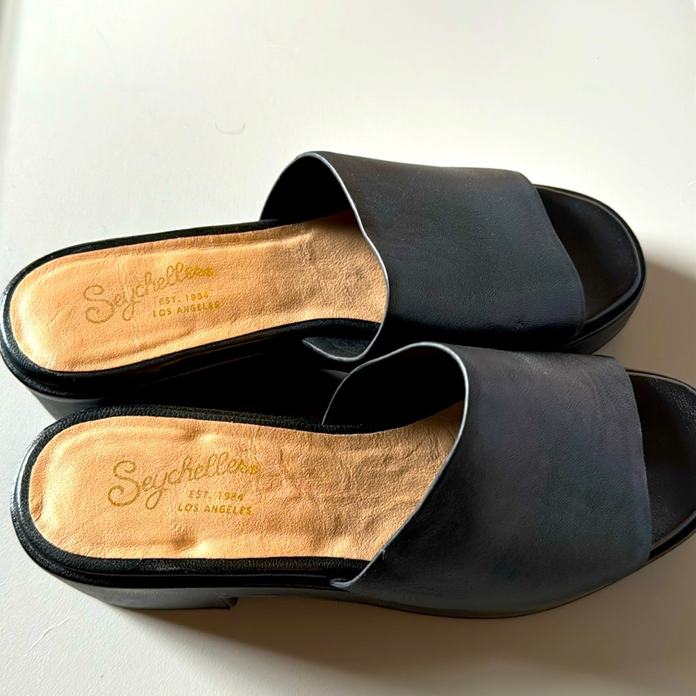 Seychelles Leather Heeled Mules, Black Size 6 1/2